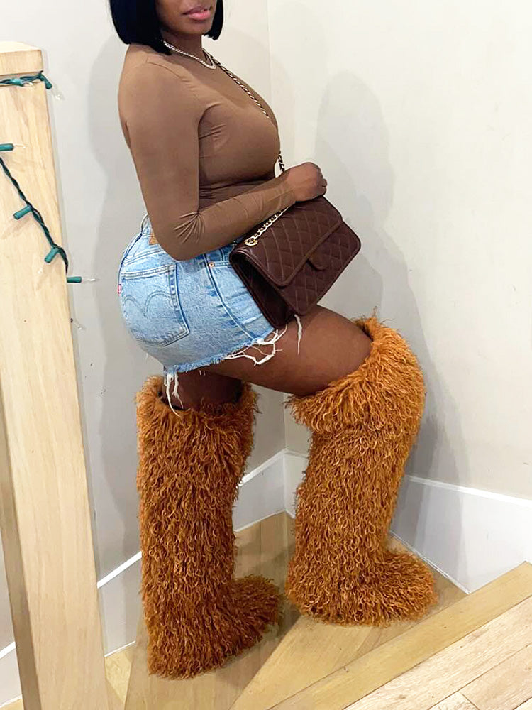 Thigh High Mongolian Fur Boots