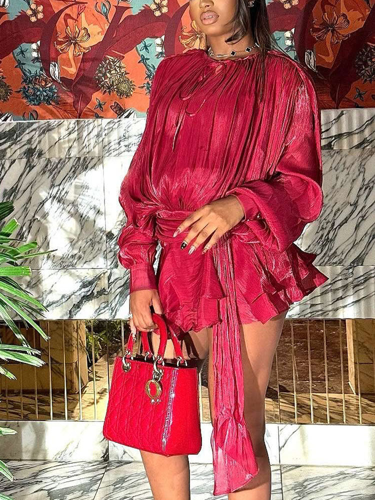 Dreamy Silky Satin Ruffle Mini Dress