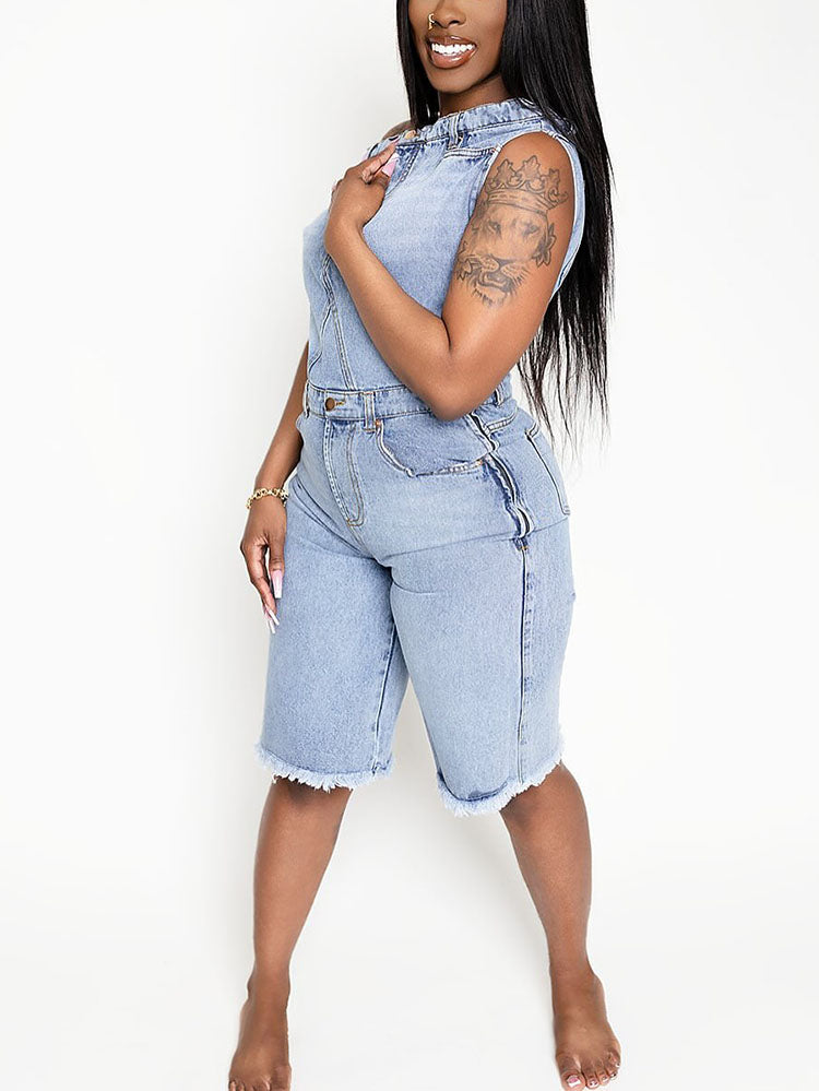 Asymmetric Off-Shoulder Denim Jumpsuit