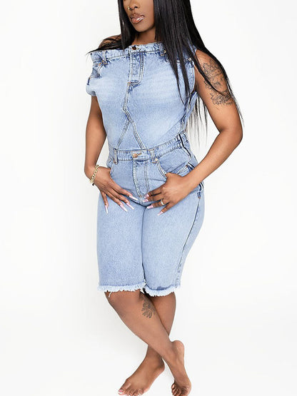 Asymmetric Off-Shoulder Denim Jumpsuit