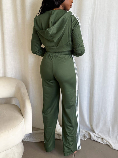 Stripes Crop Hoodie & Wide Pants Set
