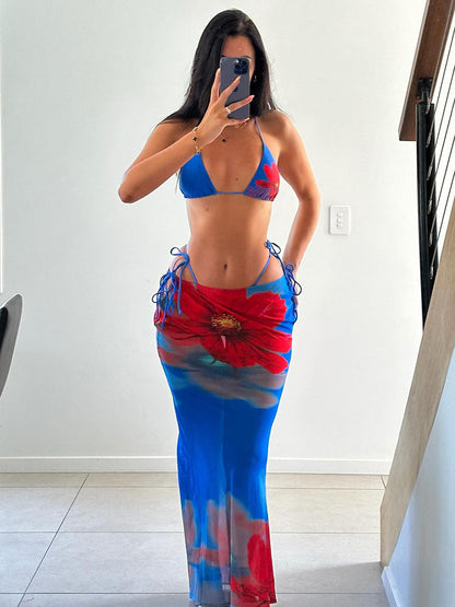 3 Piece Bikini Maxi Skirt Swim Set