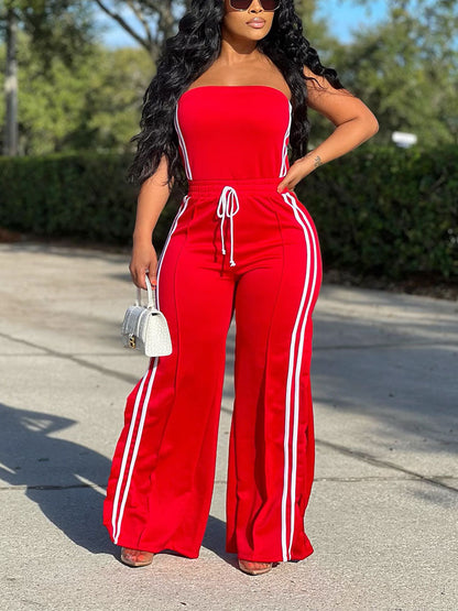 Striped Tube Top & Wide Pants Set