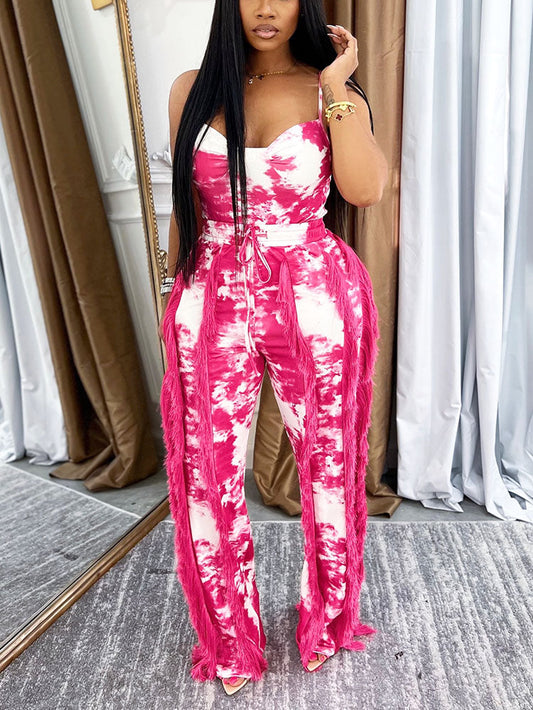 Tie Dye Bodysuit & Fringe Pants Set