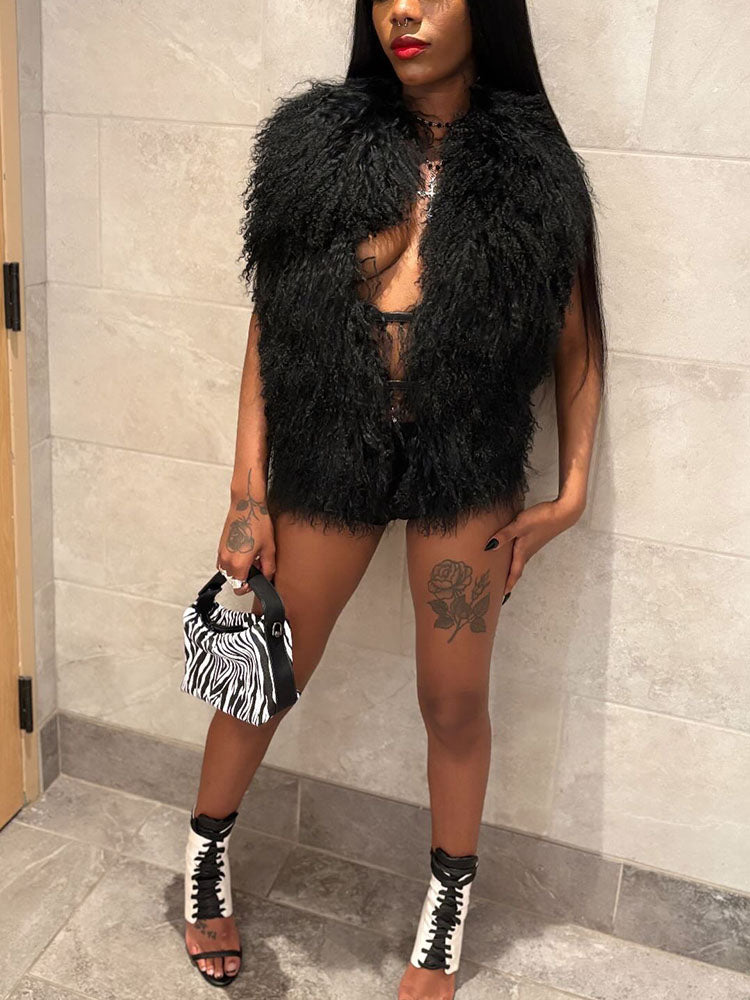 Mongolian Fur Halter Top