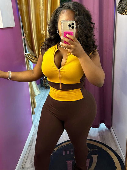 Sporty Contrast Top & Flared Pants Set