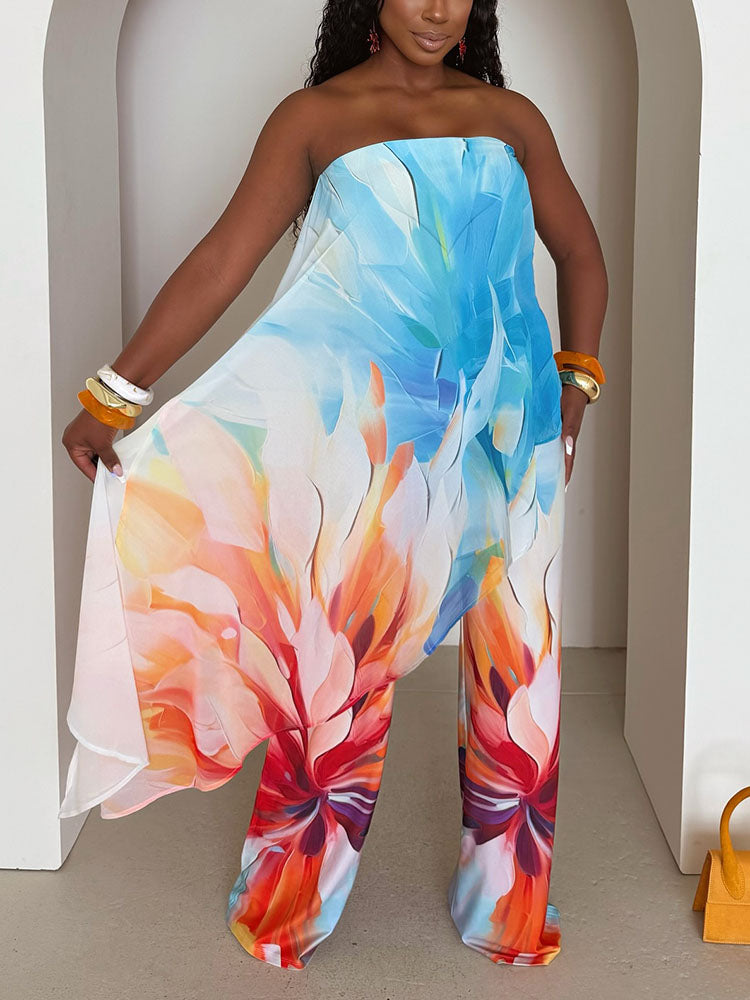 Vibrant Floral Tube Top & Wide Pants Set