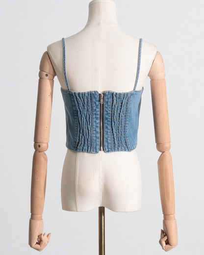 Retro Denim Tube Top Waist Slimming Sexy Vest