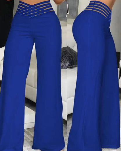 Cut-Out Belt High-Waisted Casual Wide-Leg Pants