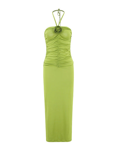 Sexy Strapless Backless Slim Bodycon Long Dress Green