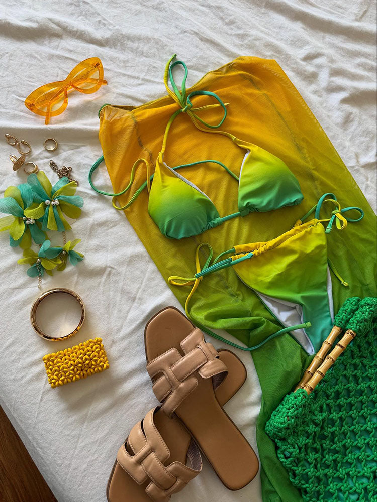 3 Piece Bikini Maxi Skirt Swim Set