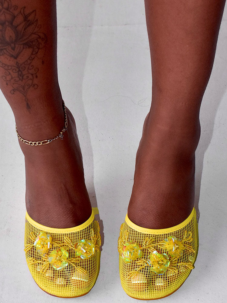 Floral Embroidered Mesh Wedge