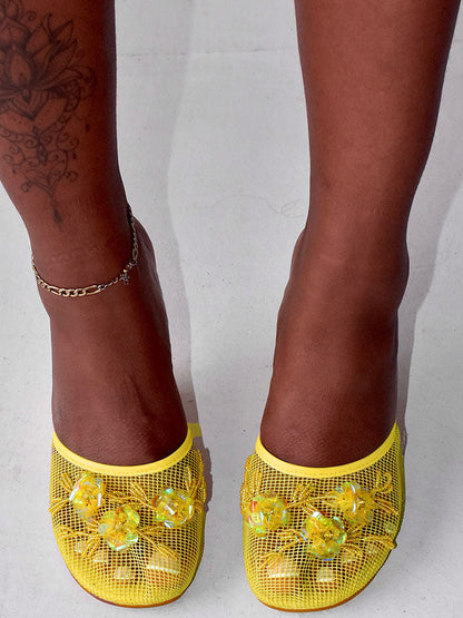 Floral Embroidered Mesh Wedge