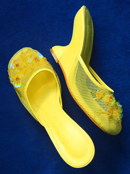 Floral Embroidered Mesh Wedge