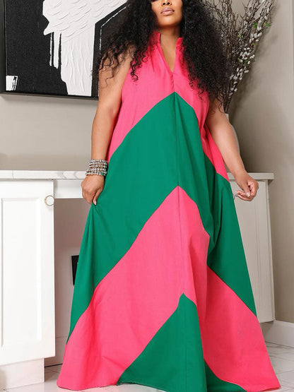 Vacation Color Block Maxi Dress