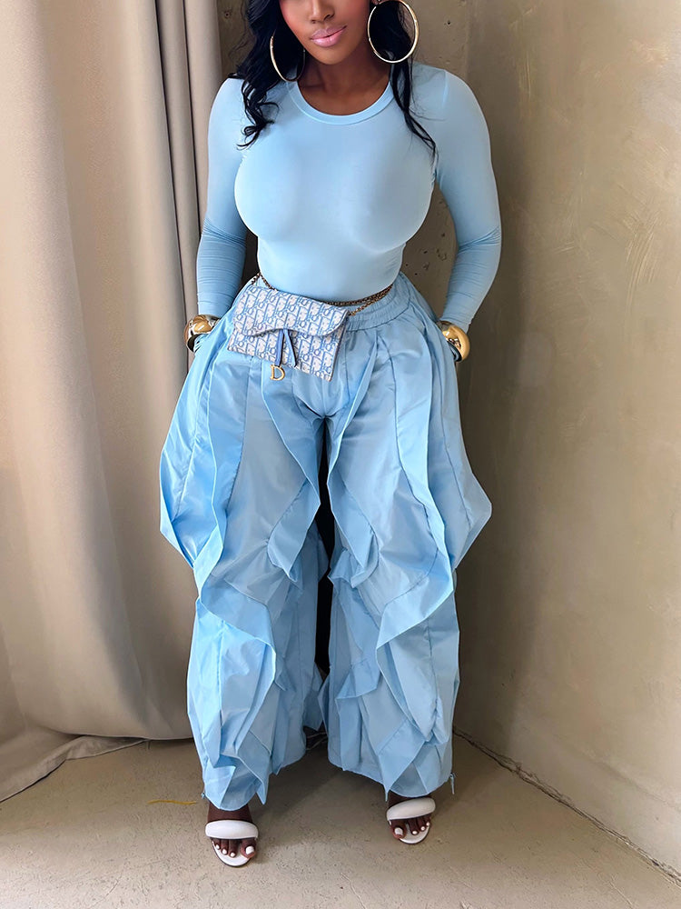 Sleek Top & Windbreaker Pleated Pants Set