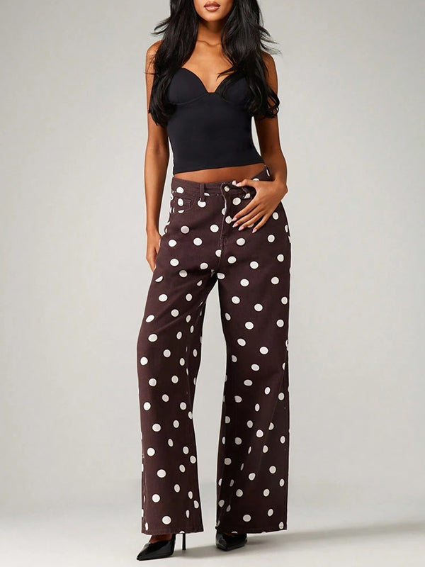 Polka Dot Wide Leg Jeans