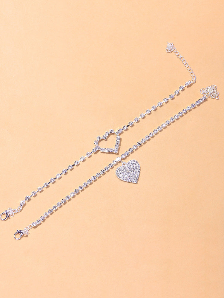 2PCS Rhinestone Heart Anklet