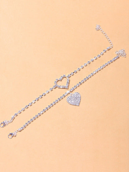 2PCS Rhinestone Heart Anklet