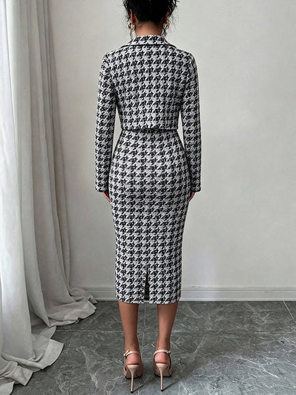 Houndstooth Cropped Blazer & Cami Dress Set