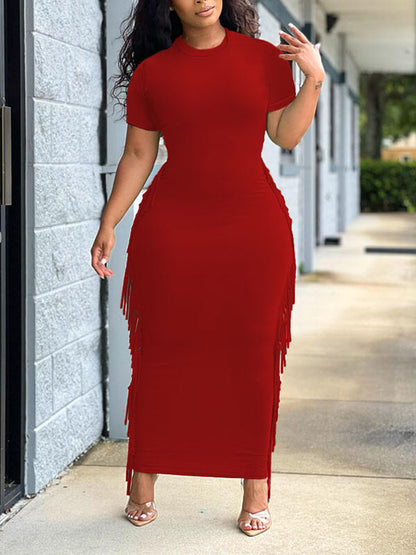 Solid Fringe-Combo Dress