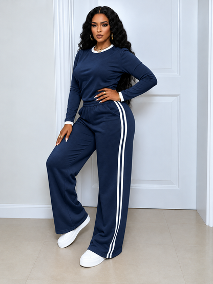 Color Block Sweatshirt & Striped Pants Set