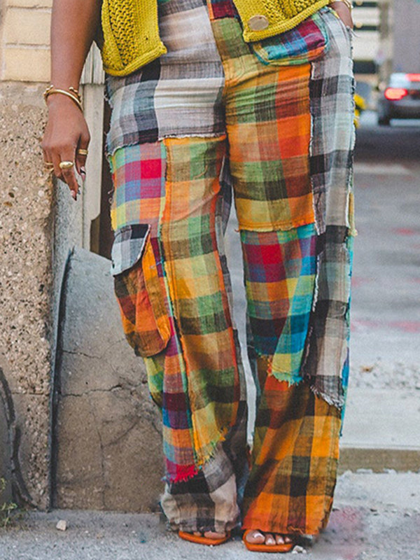 Morchique Plaid Color Blocked Straight Leg Pants