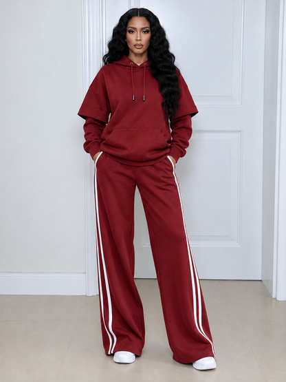 Solid Hoodie & Striped Pants Set