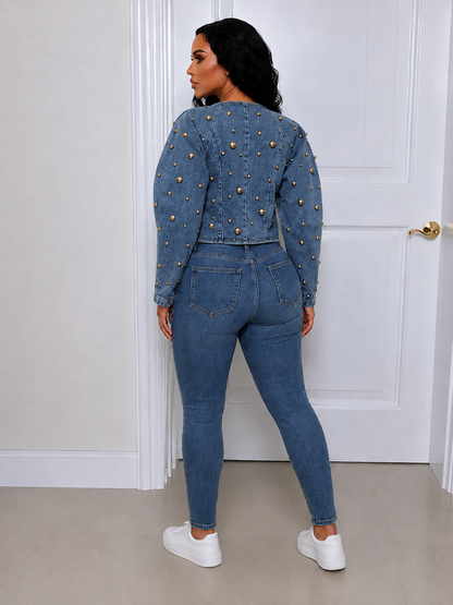 Studded Cropped Denim Jacket