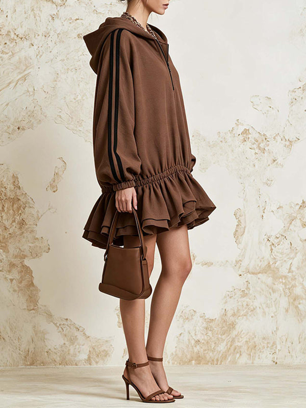 Solid Hoodie Ruffle Dress