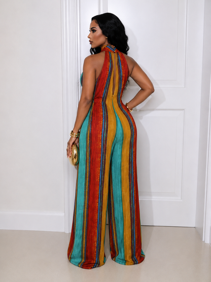 Printed Wide-Leg Halter Jumpsuit