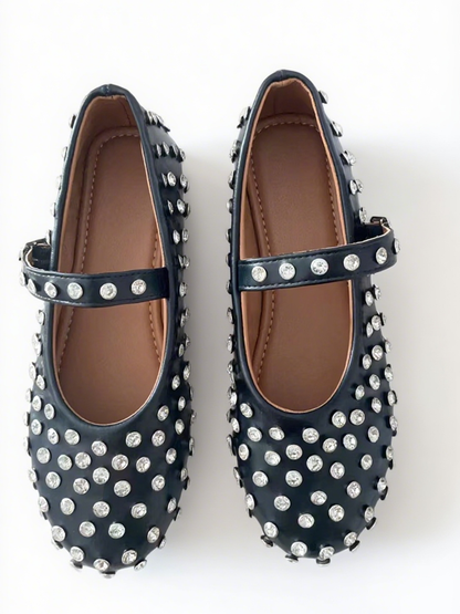 Rhinestone Leather Ballet Flats