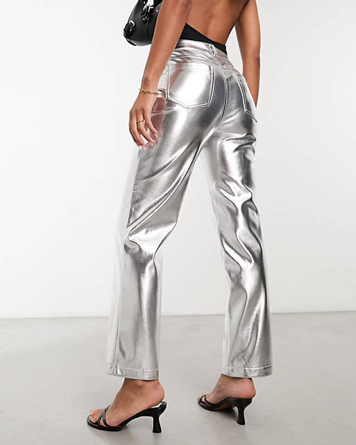 Never Fully Dressed PU Trouser In Metallic Silver Women