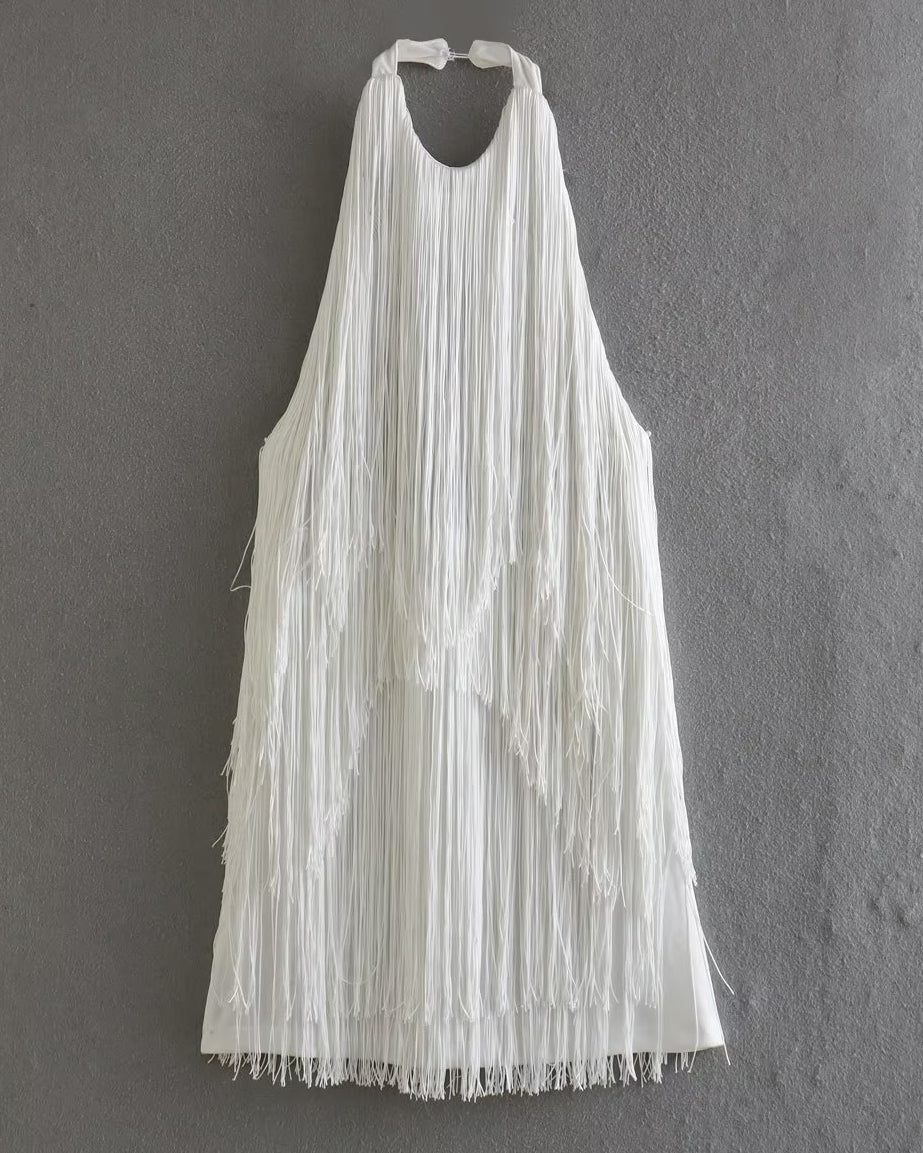 Halterneck Sleeveless Fringed Mini Dress