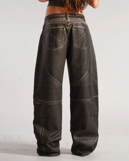 Loose Denim Pants At Mid-Waist