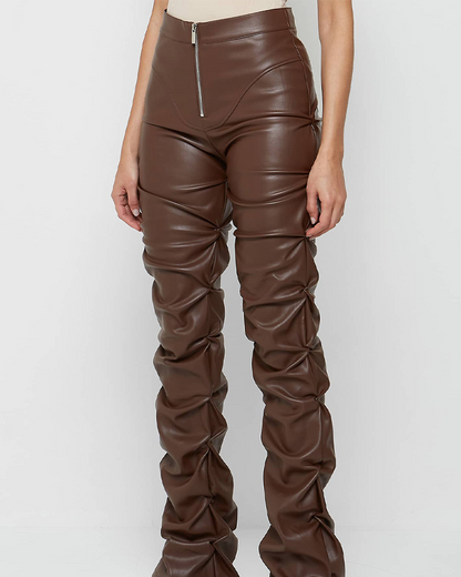 Pleated PU Leather Trousers