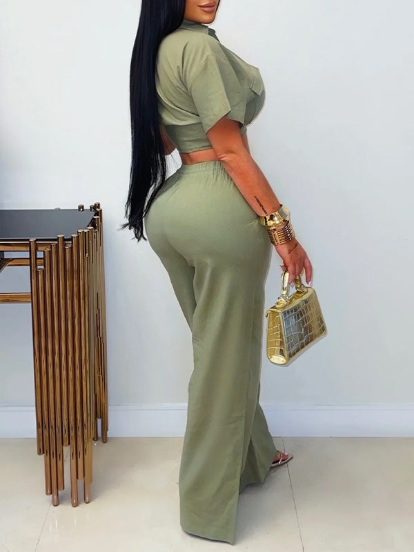 Solid Cargo Shirt & Pants Set