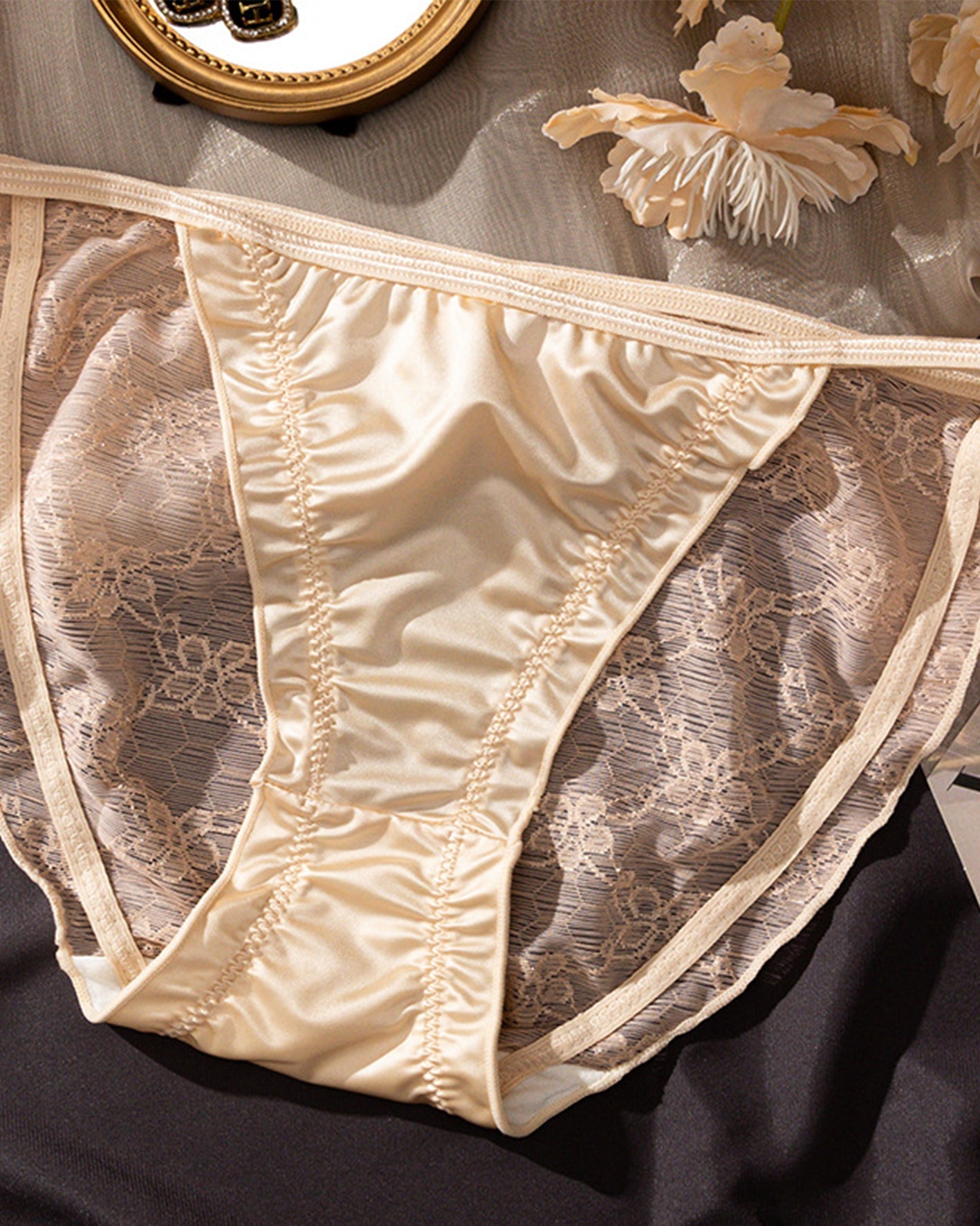 Vintage Lace Panties Women Tan