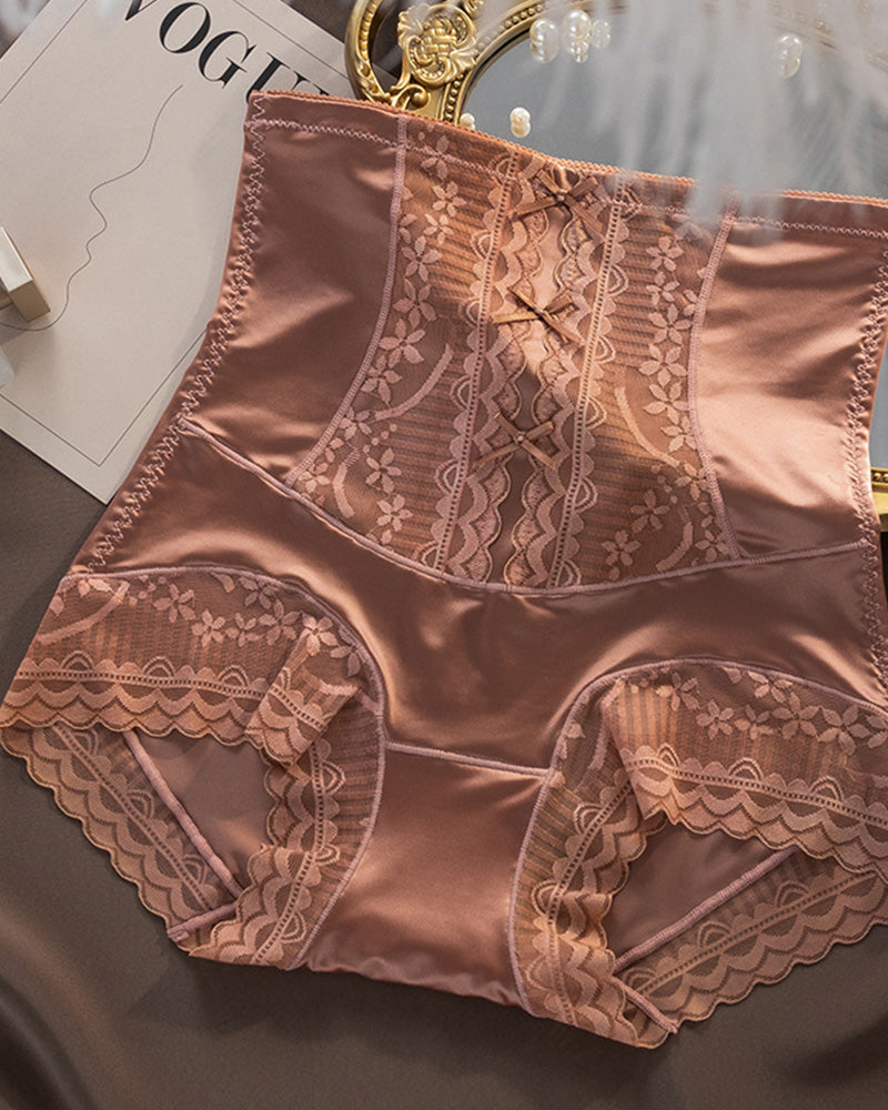 High-Waisted. Seamless Lace Panties Brown