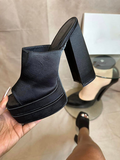 Platform Chunky Heeled Mules