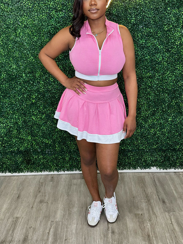 Sporty Ribbed Crop Top & Skirt Set