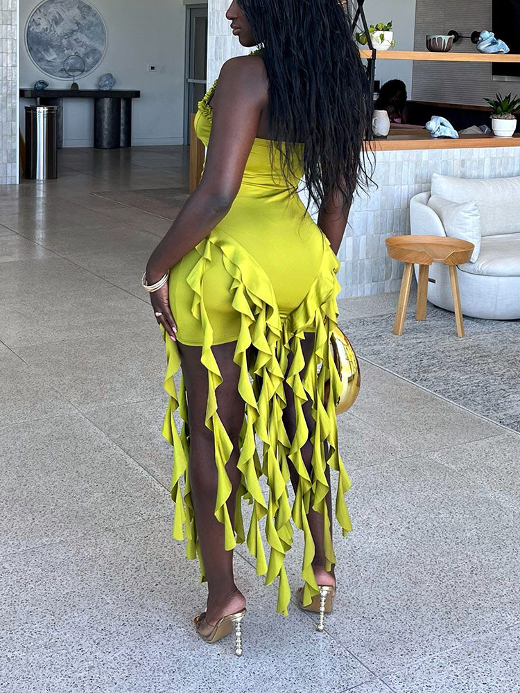 Ruffle Trim Halter Dress