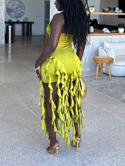 Ruffle Trim Halter Dress