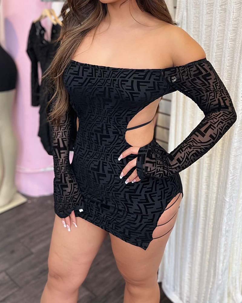 Off-The-Shoulder Cutout Mini Bodycon Dress (Pre-sale) Black