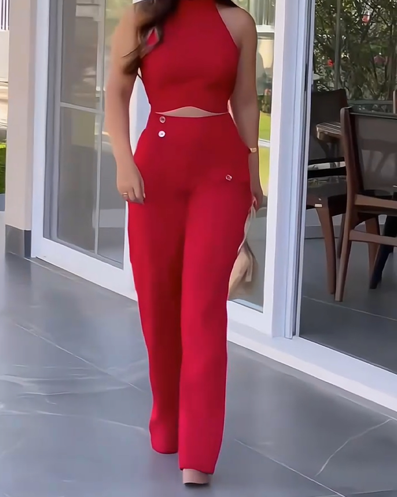 Elegant Neckline Top Trousers Suit (Pre-Sale)