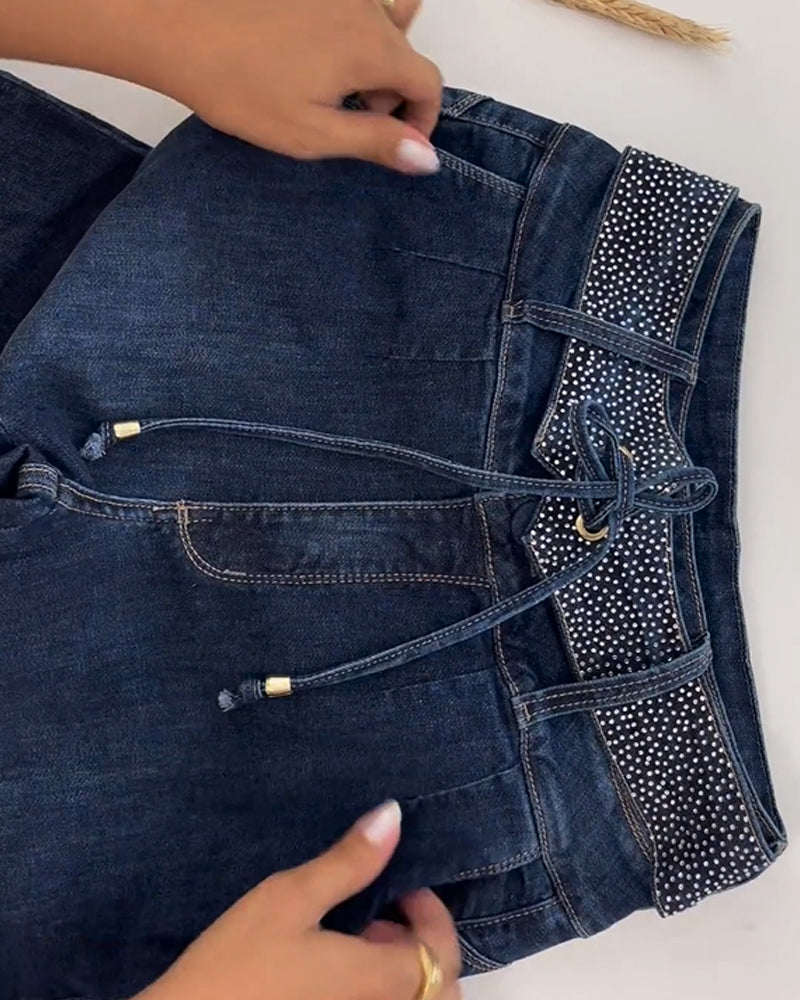 Rhinestone Belt Shape Jeans (Pre-Sale)