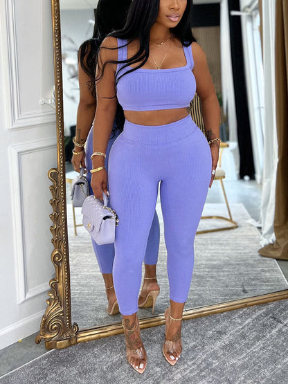 Ribbed Crop Top and Leggings Set