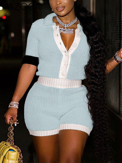Crochet Button Shirt & Shorts Set