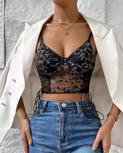 Lace Embroidered Strappy Vest