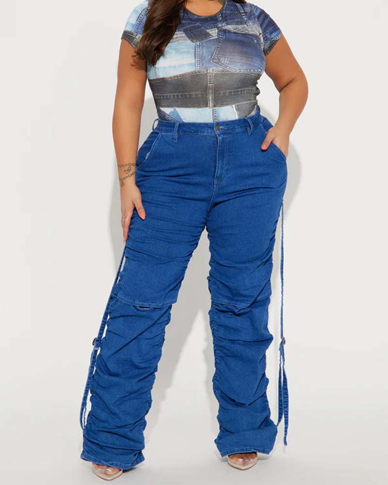 Lagdelte rette rør Ruffled Bukser Jeans